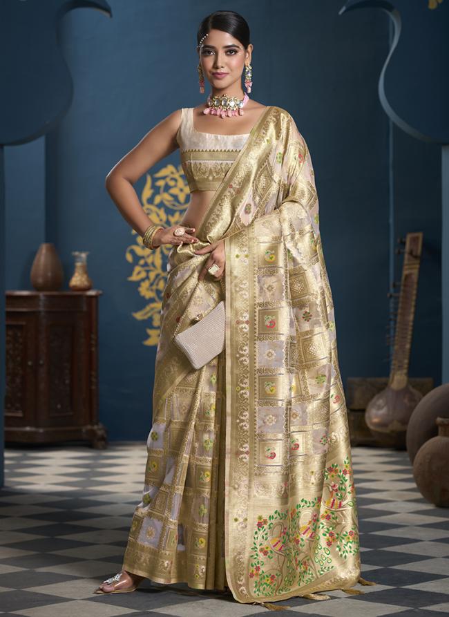 Organza Golden Party Wear Weaving Saree